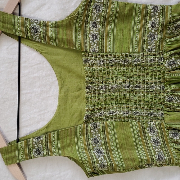 Prana Green Embroidered Tank Top | W's S | Ruffle Bottom, Cropped, Side Zip | - Picture 2 of 9